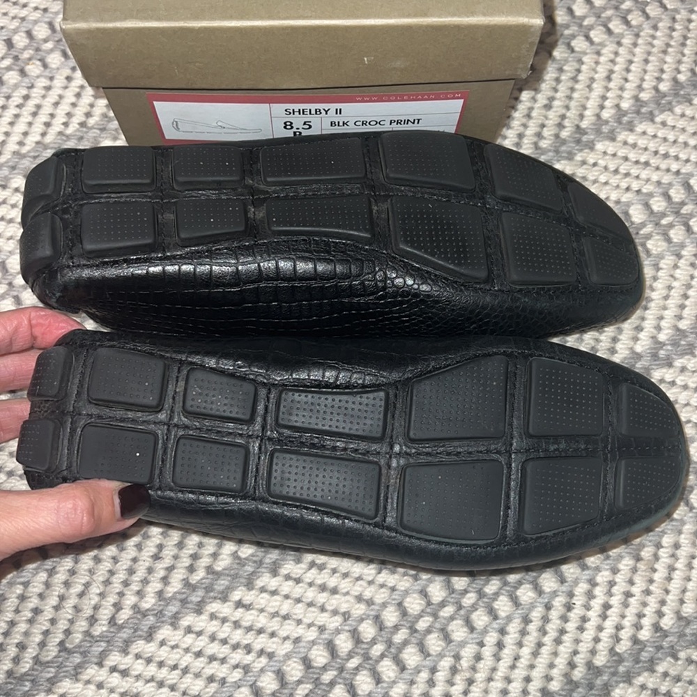 Cole Haan black croc print driving loafers - Picture 2 of 3